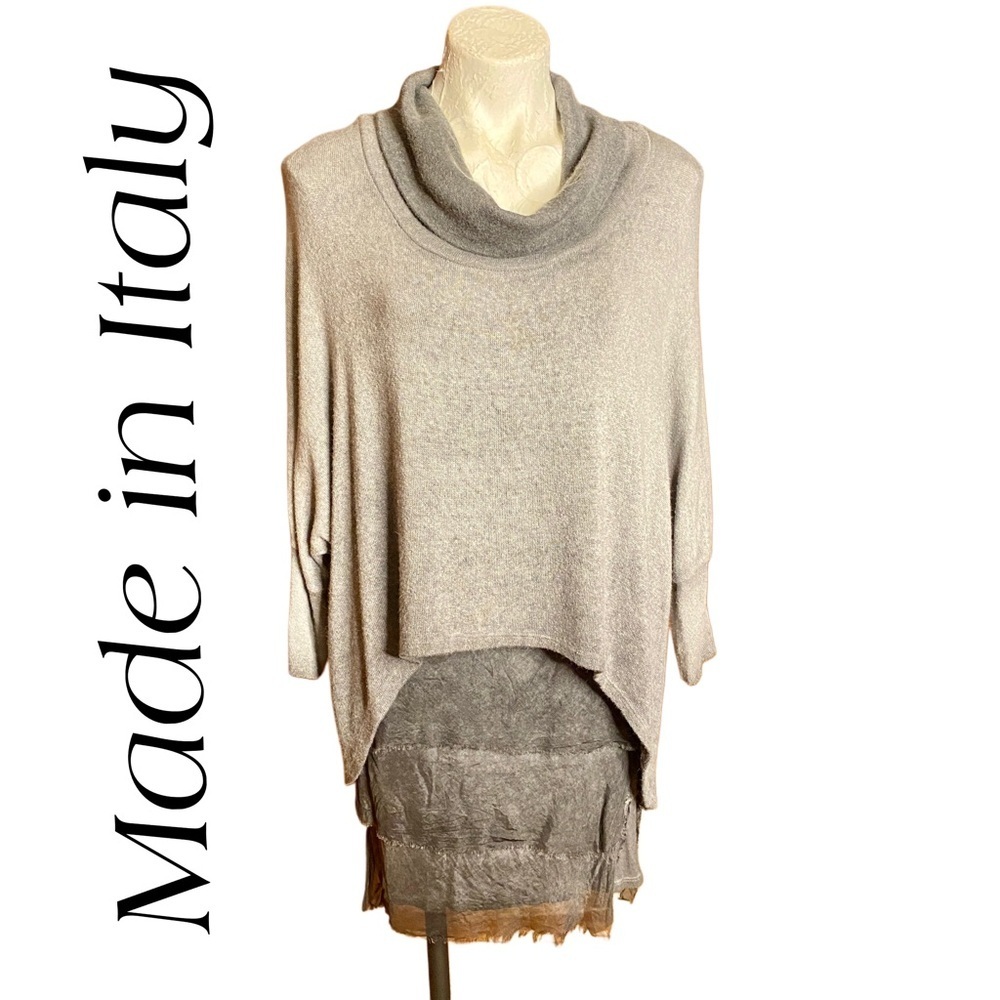 Cashmere Angora Blend Scandal gray sweater dress silk frayed ombré color sz M/L